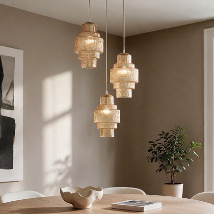 Pendel Orina med 3 rillede glasskærme i amber - beige