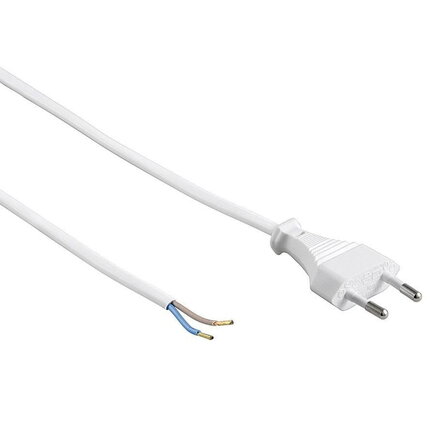Hvid ledning med eurostik, 2 meter, 2 x 0,75 mm