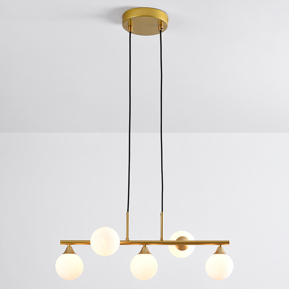 Design pendel Donny, 5 lyskilder med mælkehvide glaskugler