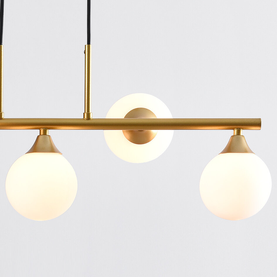 Design pendel Donny, 5 lyskilder med mælkehvide glaskugler