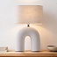 Japandi bordlampe Poyta - hvid keramik med hørskærm