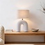 Japandi bordlampe Poyta - hvid keramik med hørskærm