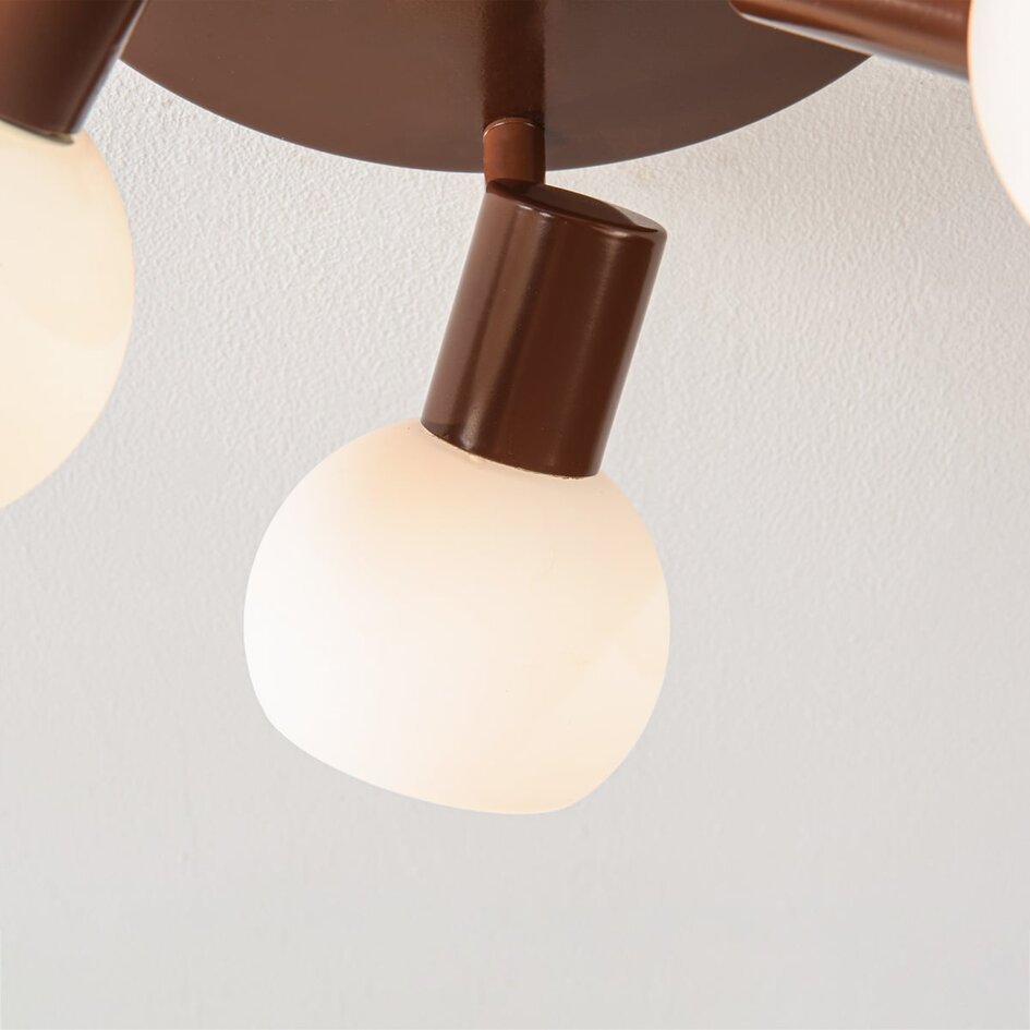 Loftlampe Orlando med 3 lyskilder - brun med mælkehvidt glas