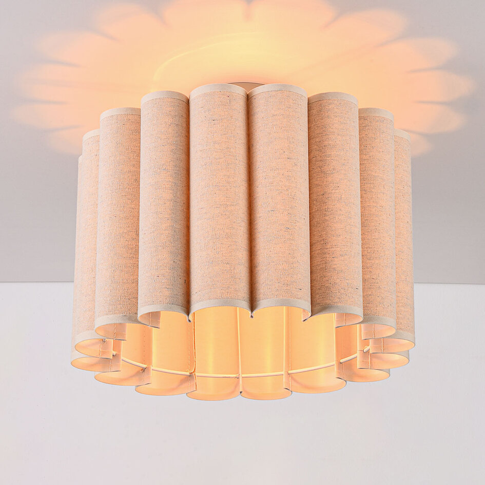 Loftlampe Celie - Skærm i beige linned med bløde former