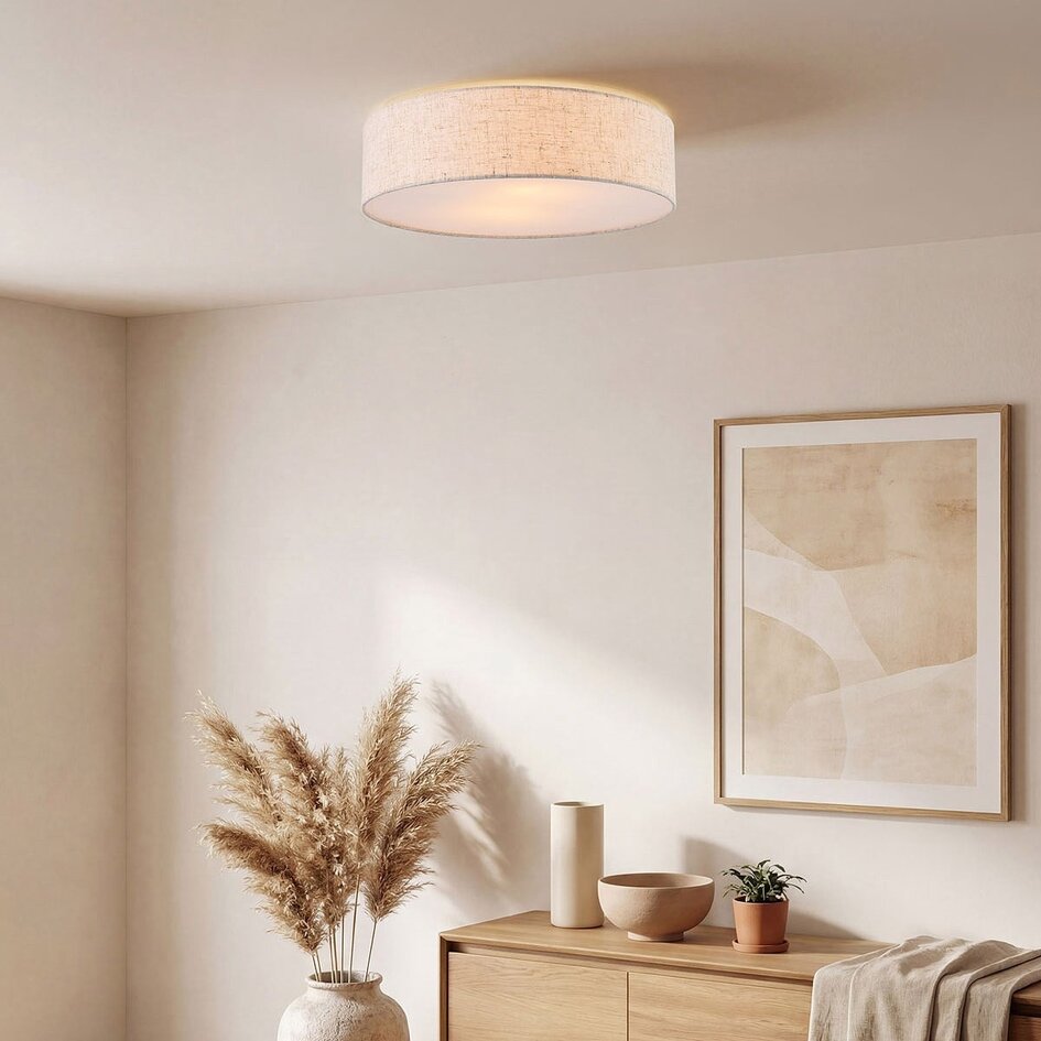 Loftlampe Avani - skærm i linned med diffusor