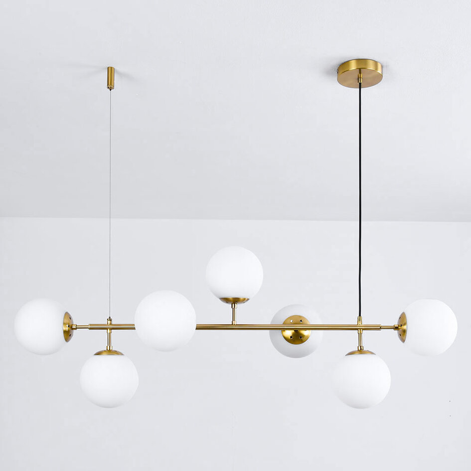 2. sortering: Design pendel Hepta med 7 lyskilder, mælkehvide glaskugler
