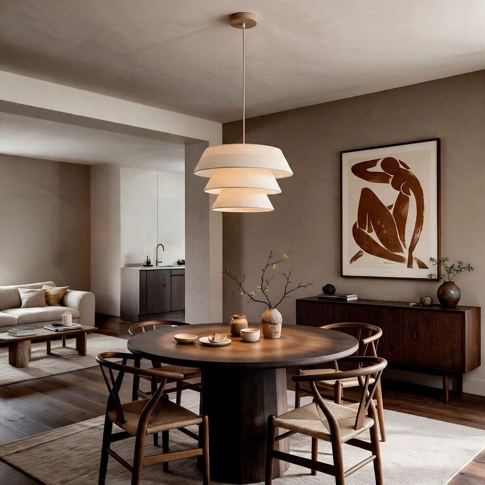 Pendel Blom med lagdelt lampeskærm i naturligt linned