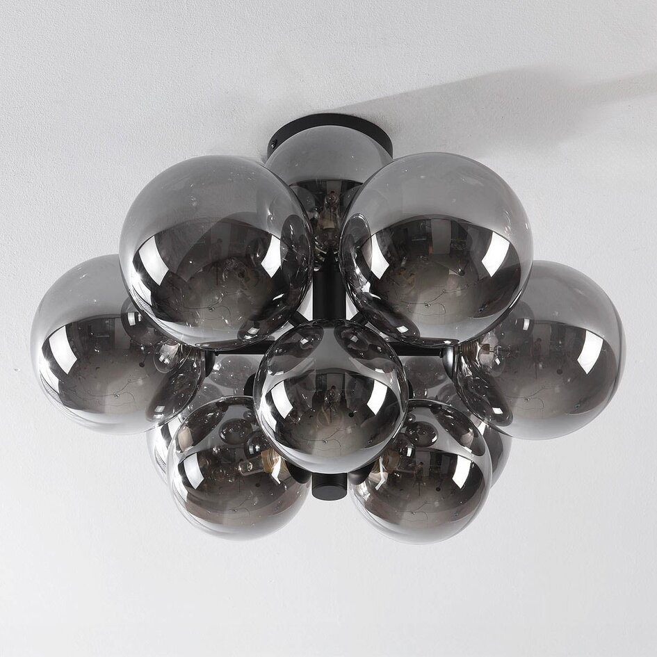 Loftlampe Decora med 12 lyskilder - røgfarvet glas