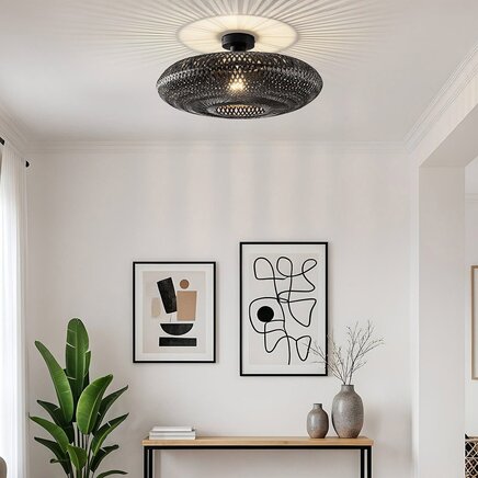 Boheme loftlampe Yuan af håndflettet bambus i sort