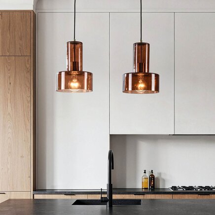 Pendel Talph med 2 lyskilder - brunt glas