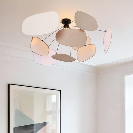 Loftlampe Zandor med hørskærme - hvid og lysegrå