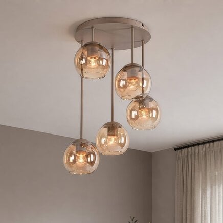 Loftlampe Carato med 5 amber glasskærme - beige