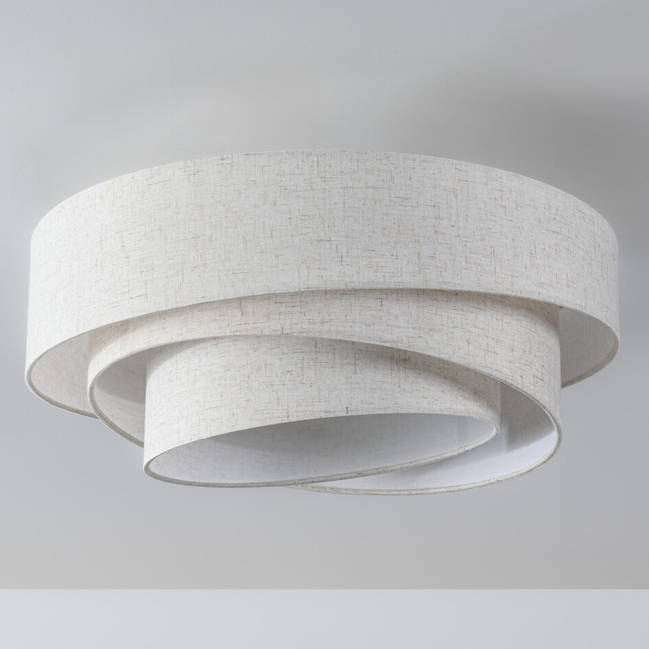 3-lys loftlampe Neroi - beige med lagdelte hørskærme
