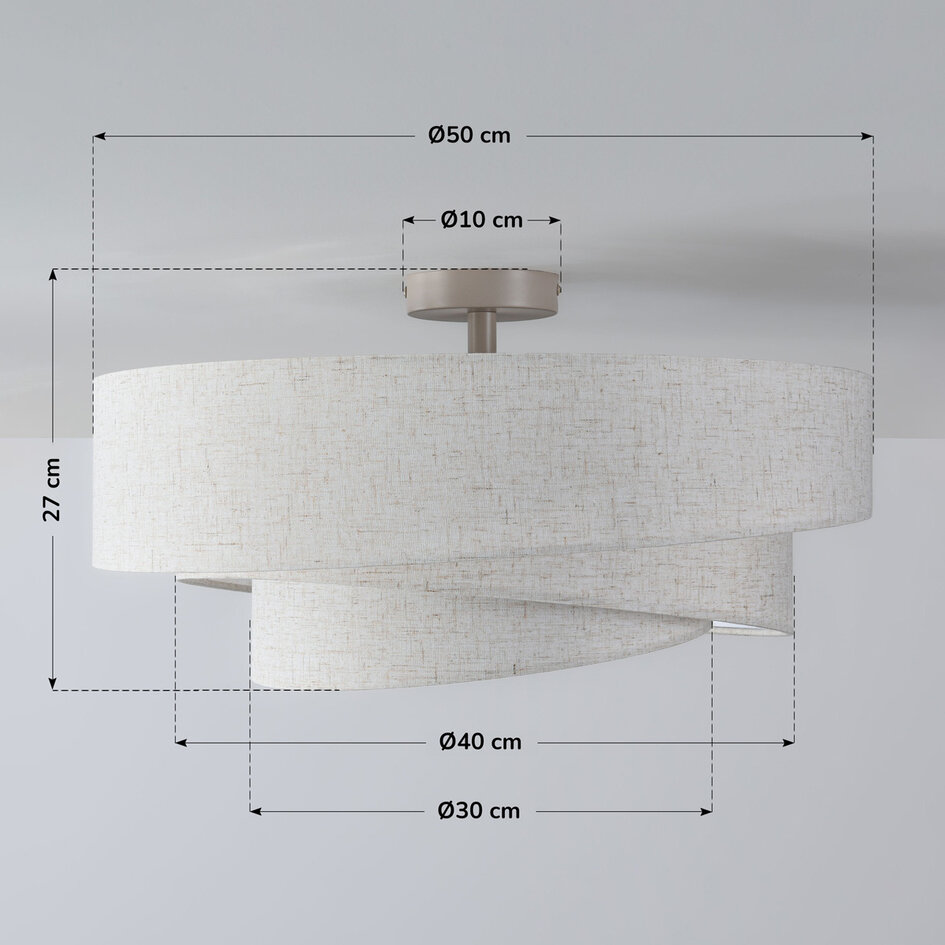 Loftlampe Neroi med 3 lyskilder - beige og lagdelte linnedskærme