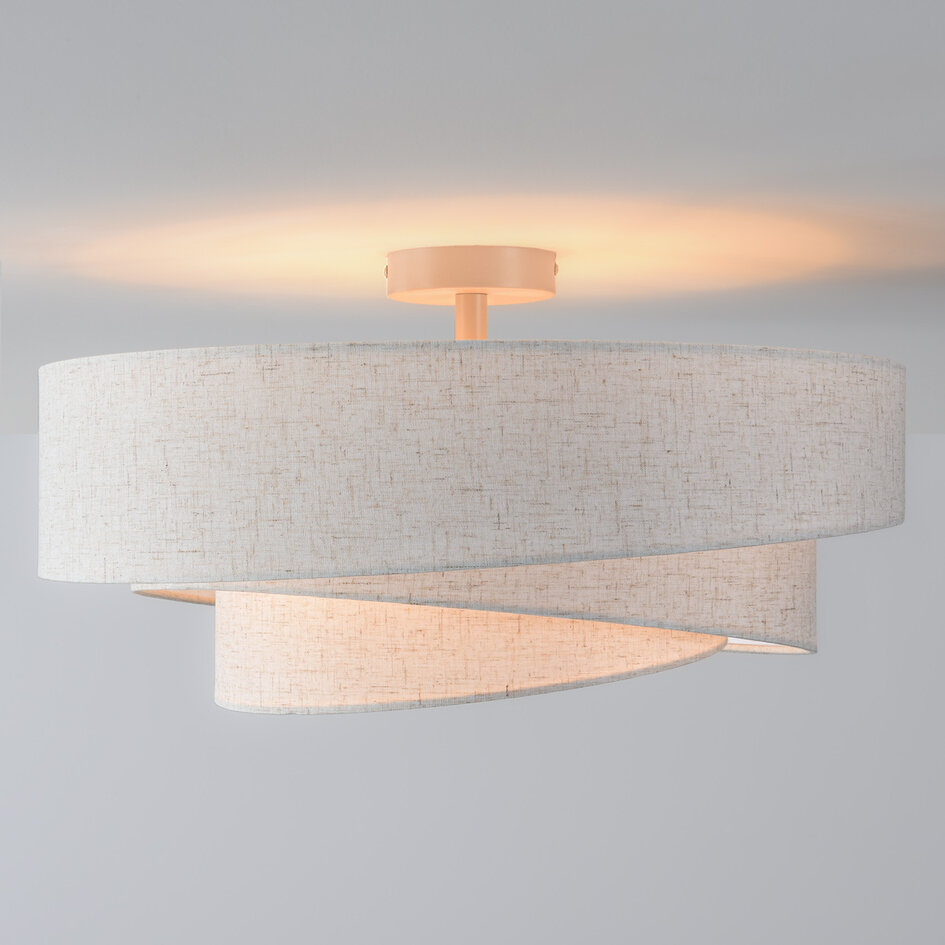 Loftlampe Neroi med 3 lyskilder - beige og lagdelte linnedskærme