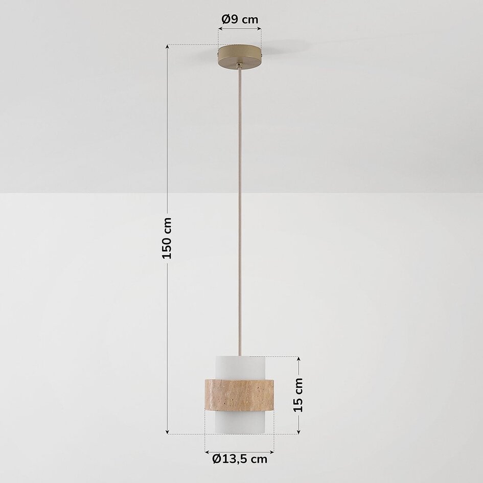 Pendellampe Yuki med travertin og mælkehvidt glas - beige