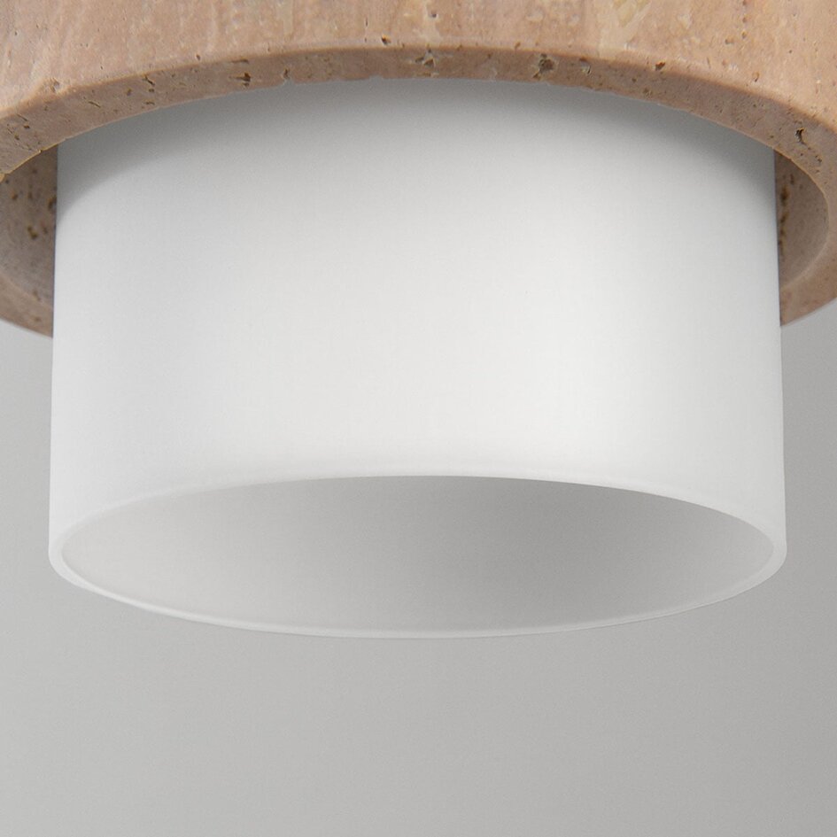 Pendellampe Yuki med travertin og mælkehvidt glas - beige