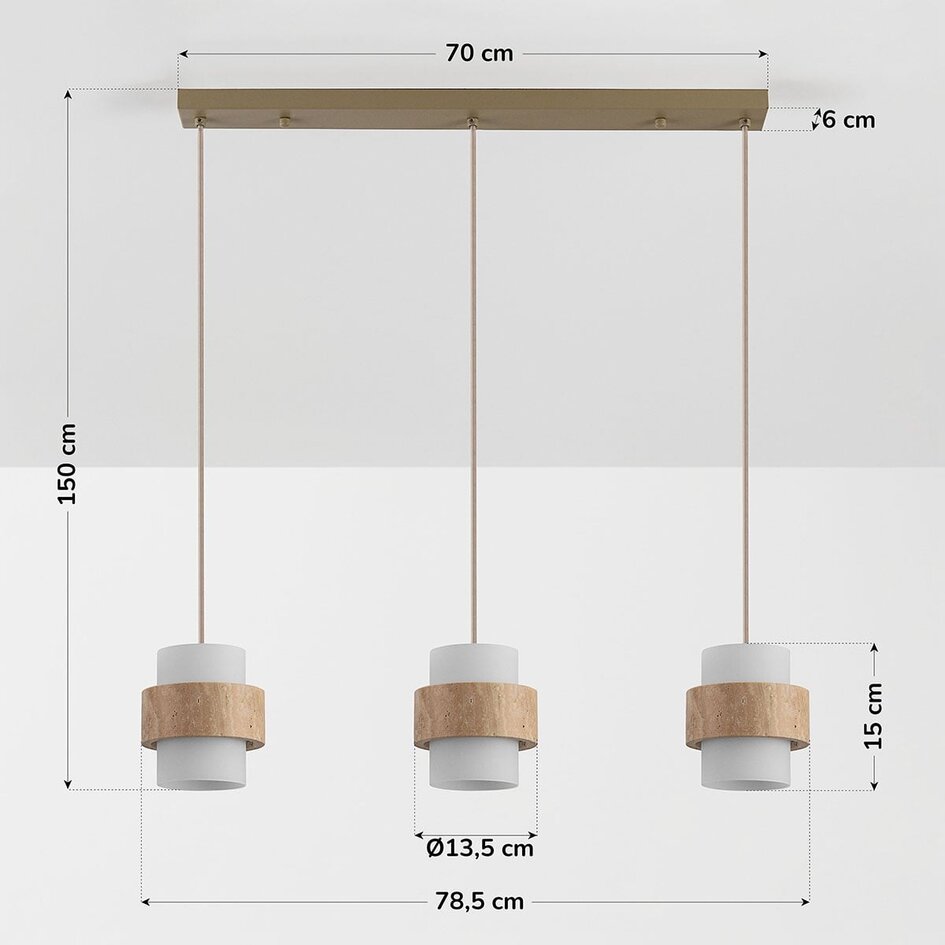 Pendellampe Flari med 3 skærme af travertin og mælkehvidt glas - beige