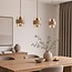 Pendellampe Flari med 3 skærme af travertin og amber glas - beige