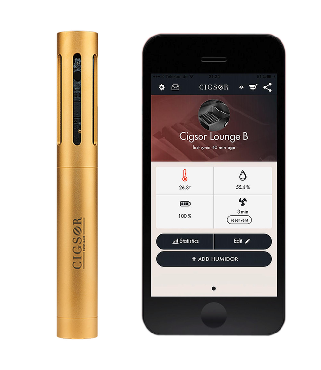 Hygrometer Cigsor Luxury Gold WLAN connected