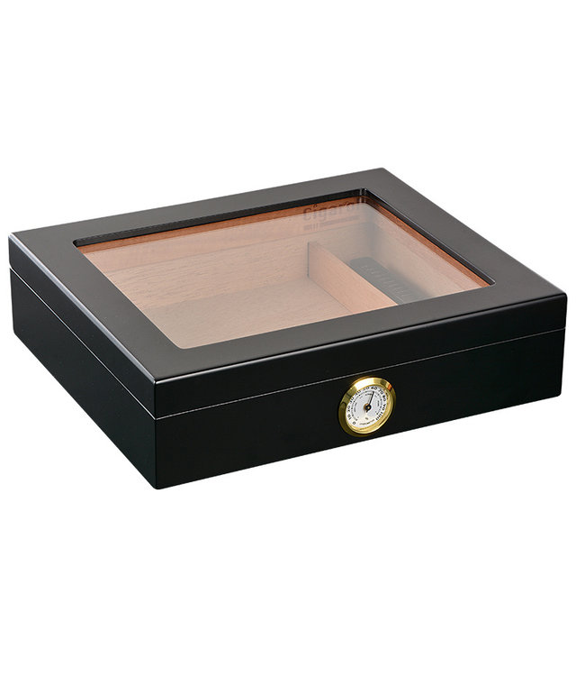 Humidor LUX schwarz - Zigarrenkiste mit Glasfenster - Für Zigarren