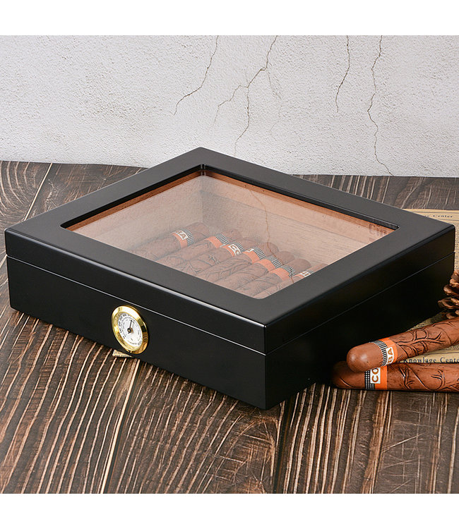 Humidor LUX schwarz - Zigarrenkiste mit Glasfenster - Für Zigarren