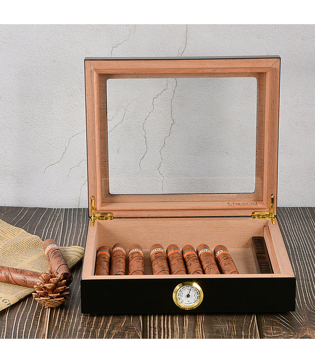 Humidor LUX schwarz - Zigarrenkiste mit Glasfenster - Für Zigarren