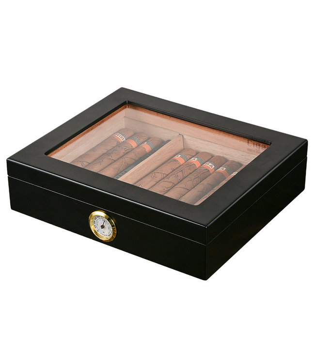 Humidor LUX schwarz - Zigarrenkiste mit Glasfenster - Für Zigarren