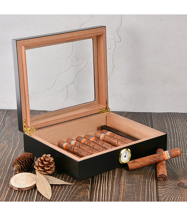 Humidor LUX schwarz - Zigarrenkiste mit Glasfenster - Für Zigarren