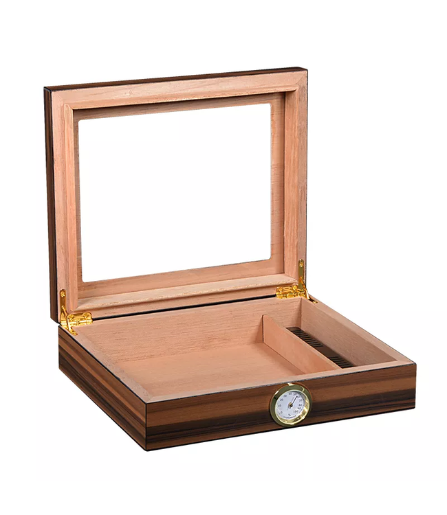 Humidor LUX Walnuss - Zigarrenkiste mit Glasfenster - Für Zigarren