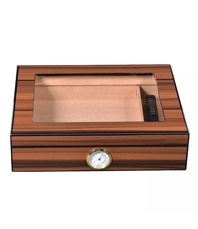 Humidor LUX Walnuss - Zigarrenkiste mit Glasfenster - Für Zigarren