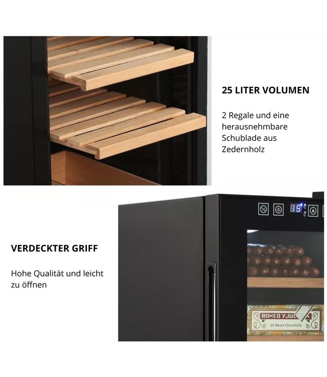 Elektrischer Humidor Emilia 25L1 - 150 Zigarren - Thermoelektrisch gekühlt