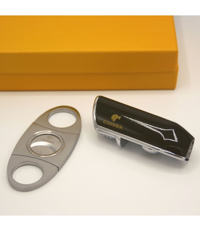 Cohiba Zigarrenfeuerzeug und Zigarrenschneider Set in schwarz