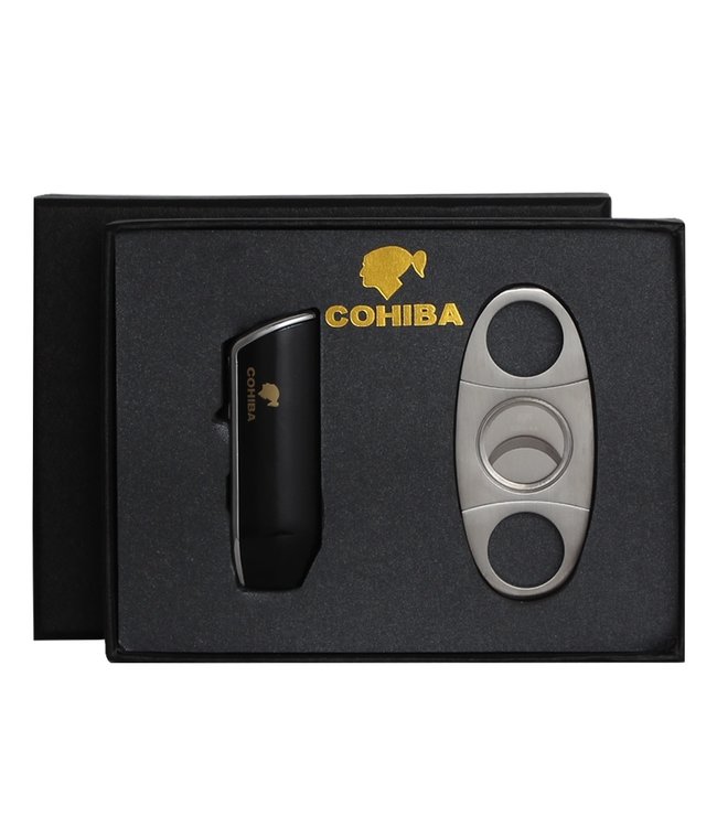 Cohiba Zigarrenfeuerzeug und Zigarrenschneider Set in schwarz