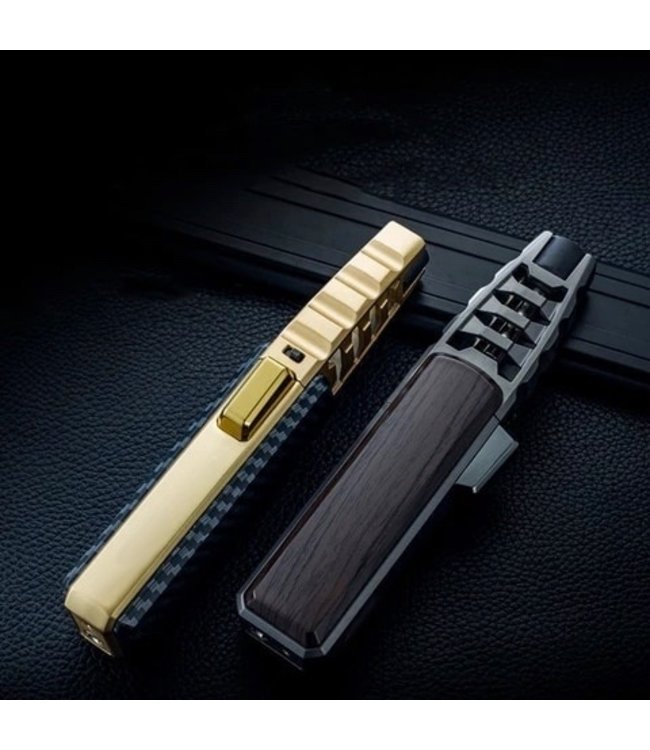 Turbo Jetflame Feuerzeug - Gasbrenner - Feuerwerksfackel - Crème Brûlée Brenner - Grill- und Zigarrenanzünder - Winddicht - Carbon mit Gold Metallic Gehäuse