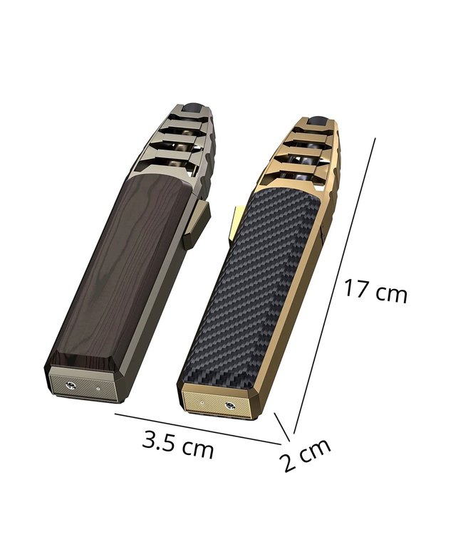 Turbo Jetflame Feuerzeug - Gasbrenner - Feuerwerksfackel - Crème Brûlée Brenner - Grill- und Zigarrenanzünder - Winddicht - Carbon mit Gold Metallic Gehäuse