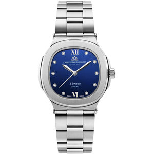 Christophe Duchamp L'envie (dames) - Blauwe wijzerplaat met zilverkleurige roestvrijstalen band