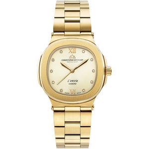 Christophe Duchamp L'envie (dames) - Champagnekleurige wijzerplaat met gouden roestvrijstalen band