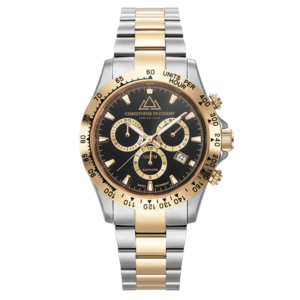 Christophe Duchamp Grand Mont (heren) - Zwarte wijzerplaat met goud- en zilverkleurige roestvrijstalen band