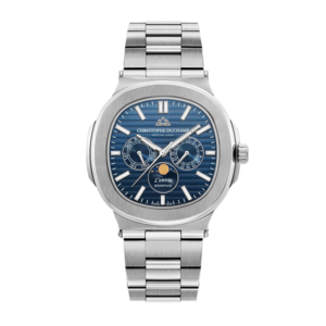 Christophe Duchamp L'envie Moonphase (heren) - Blauwe wijzerplaat met zilverkleurige roestvrijstalen band