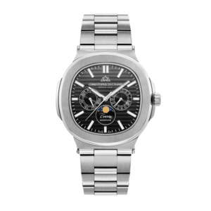 Christophe Duchamp L'envie Moonphase (heren) - Zwarte wijzerplaat met zilverkleurige roestvrijstalen band