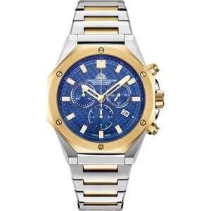 Christophe Duchamp Raidillon Chrono (heren) - Blauwe wijzerplaat met goud- en zilverkleurige roestvrijstalen band