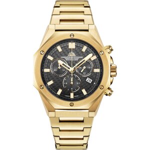 Christophe Duchamp Raidillon Chrono (heren) - Zwarte wijzerplaat met gouden roestvrijstalen band
