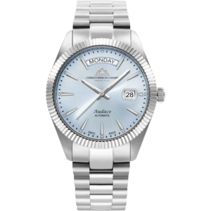 Christophe Duchamp Audace II - IJsblauwe wijzerplaat met zilverkleurige roestvrijstalen band