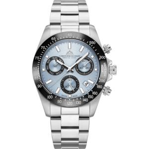 Christophe Duchamp Grand Mont Ceramic (heren) - Blauwe wijzerplaat met zwarte lunette en zilverkleurige roestvrijstalen band