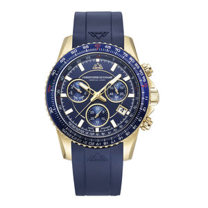 Christophe Duchamp Velocite V2 - Blauwe wijzerplaat met gouden kast en blauwe rubberen band Christophe Duchamp Velocite V2 - Blauwe wijzerplaat met gouden kast en blauwe rubberen band