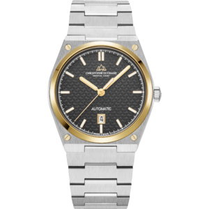 Christophe Duchamp Attitude Auto (heren) - Zwarte wijzerplaat met zilver- en goudkleurige kast en zilverkleurige roestvrijstalen band.