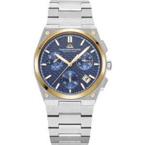 Christophe Duchamp Attitude Chrono (heren) - Blue Dial with Silver & Gold Case and Silver Stainless Steel Strap
