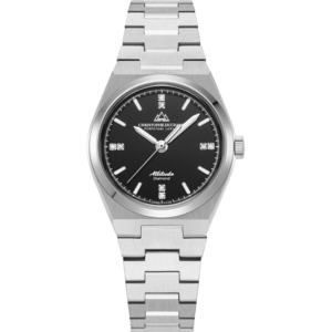 Christophe Duchamp Attitude Double Diamond (dames) - Zwarte wijzerplaat met zilverkleurige kast en zilverkleurige roestvrijstalen band.