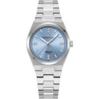 Attitude Double Diamond (dames) - Blauwe wijzerplaat met zilverkleurige kast en zilverkleurige roestvrijstalen band